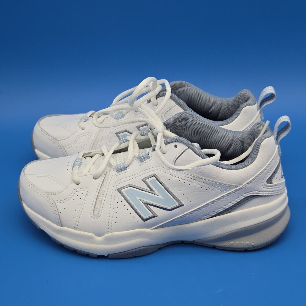 New Balance 608 V5 Women’s 7.5 D Wide White Blue Leather Training Shoes WX608WB5